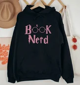 Bluzy damskie - czarna damska bluza z kapturem book nerd - miniaturka - grafika 1