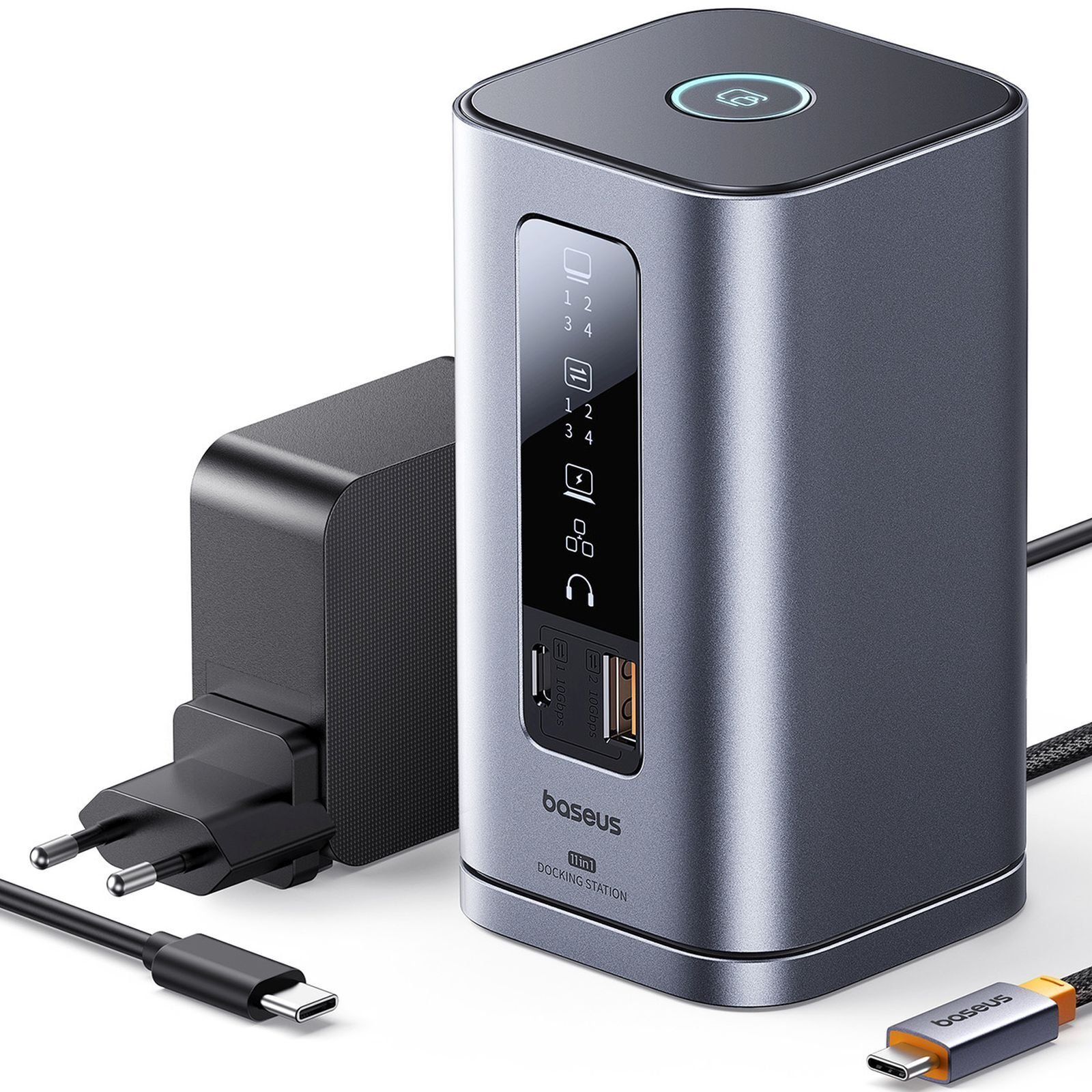 Stacja/replikator Baseus HUB Stacja dokująca 11w1 USB-C HDMI DP USB-A USB-C RJ45 PD mini jack 3.5mm ładowarka EU - szara HUB Stacja dokująca 11w1 USB-C HDMI DP USB-A USB-C RJ45 PD mini jack 3.5mm ładowarka EU - szara