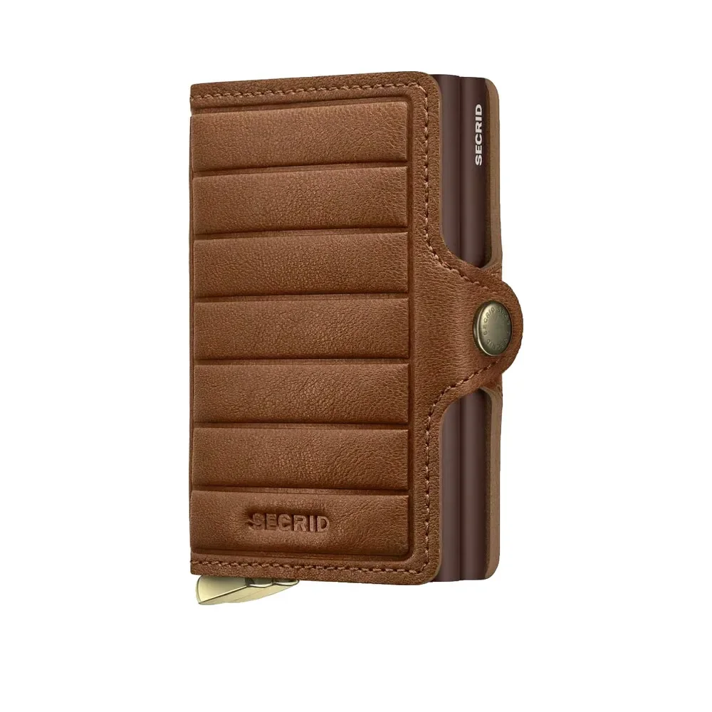 Portfel Secrid twinwallet emboss lines brązowy skórzany z ochroną RFID i kompaktowym designem