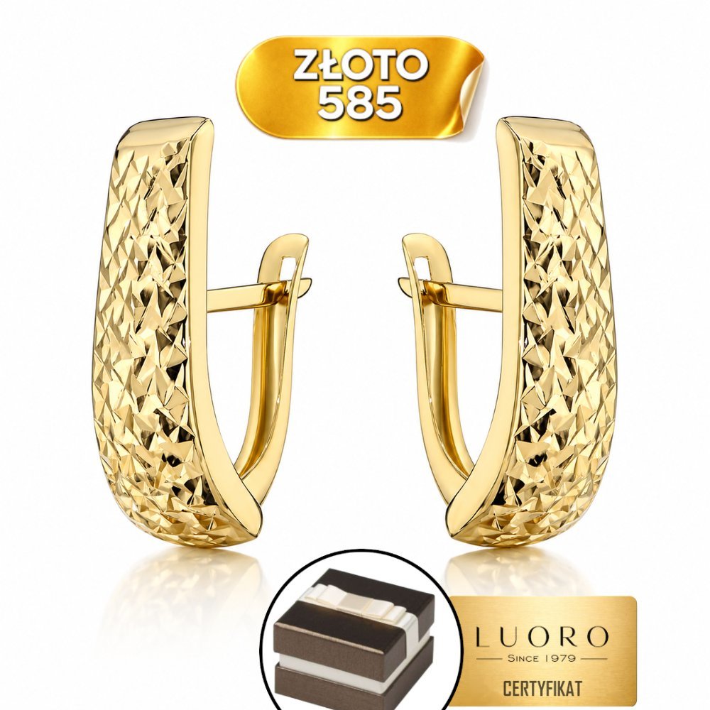 KOLCZYKI ZŁOTE 585 14K PROSTOKĄT DIAMENTOWANE DELIKATNE 19,5 MM