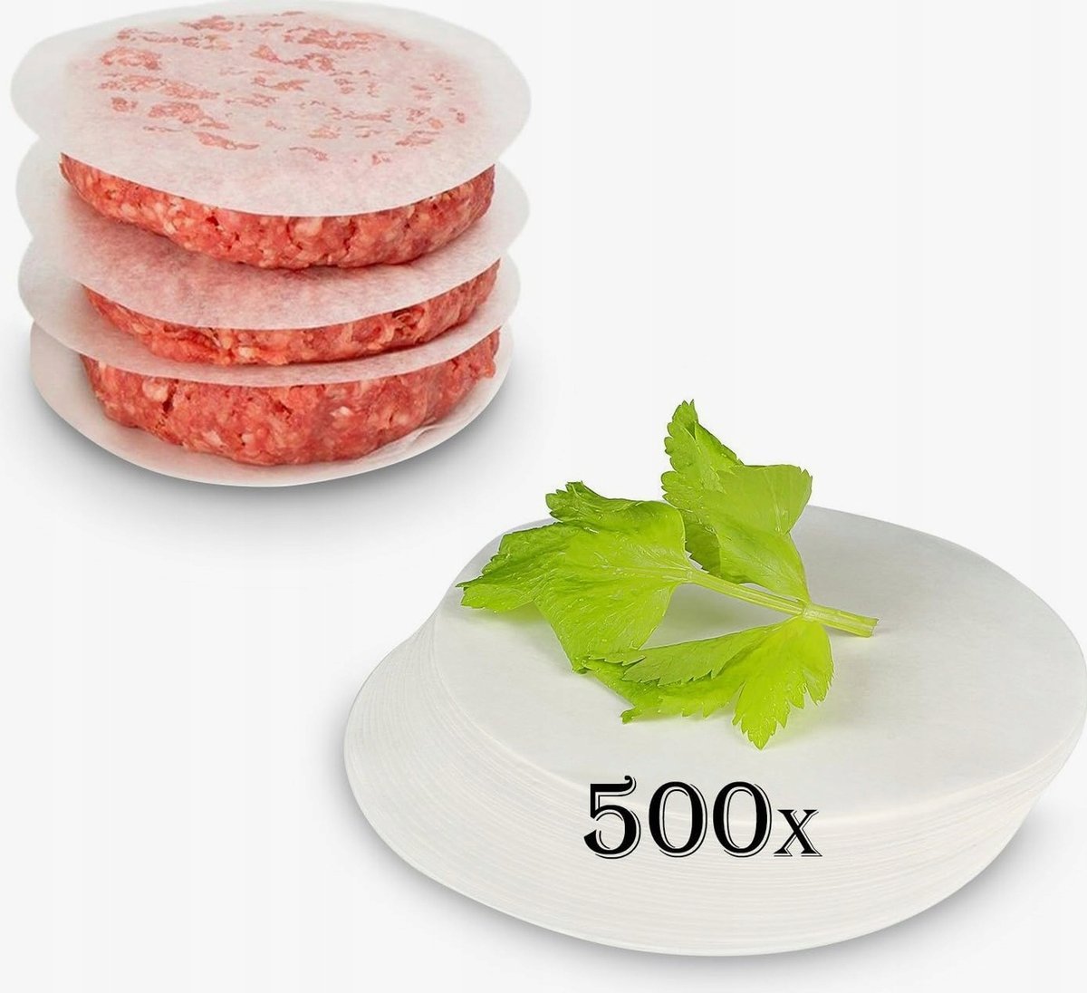 PAPIER 500 SZTUK 11 CM OKRĄGŁY DO BURGERÓW KOTLETÓW GRILLA PATTY
