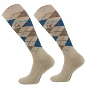 Skarpetki jeździeckie - COMODO Podkolanówki jeździeckie Karo - beżowy/niebieski/brązowy - miniaturka - grafika 1