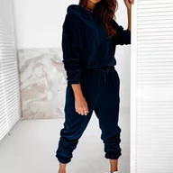 Komplety damskie - Welurowy komplet dresowy - Granatowy L - miniaturka - grafika 1