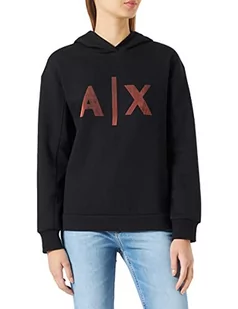 Armani Exchange Damska bluza z kapturem z logo Maxi z przodu, Czarny, XL - Bluzy damskie - miniaturka - grafika 1