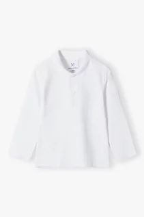 Bluzki dla chłopców - Biała elegancka bluzka chłopięca polo - długi rękaw - grafika 1