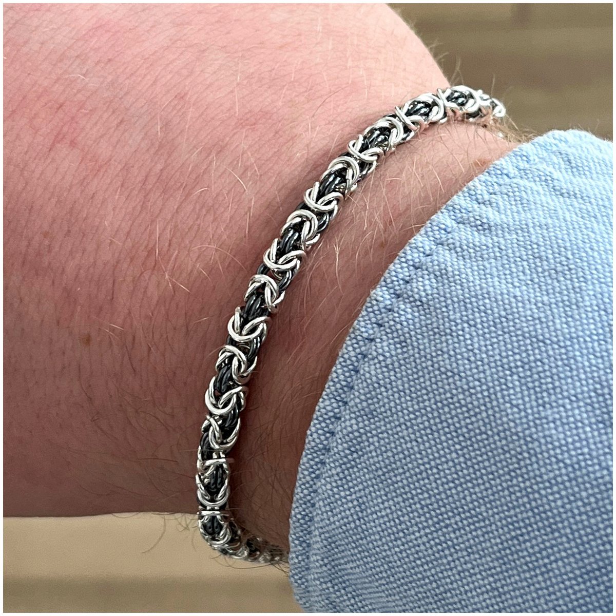 Elegancka Srebbrna Gruba Bransoletka Męska Splot Królewski Bizantyjski 925