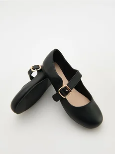 Reserved - Skórzane baleriny z klamrą - czarny - Buty dla dziewczynek - miniaturka - grafika 1