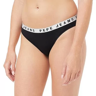 Majtki damskie - Pepe Jeans Damskie logo stringi styl bikini, czarne, S, Czarny, S - grafika 1