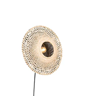 QAZQA Orientalny kinkiet rattanowy 35 cm z wtyczką - Rina - Lampy ścienne - miniaturka - grafika 1