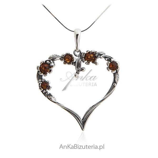 ankabizuteria.pl Zawieszka srebrna duże serce z bursztynem