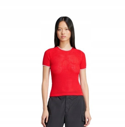 Adidas Czerwony Ażurowy T Shirt Sportowy z Okrągłym Dekoltem XXL Kwb