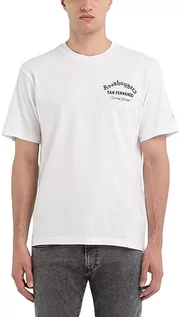 Koszulki męskie - Replay Męski T-shirt z krótkim rękawem, okrągły dekolt z nadrukiem z tyłu, biały (Natural White 011), XL, Natural White 011, XL - grafika 1