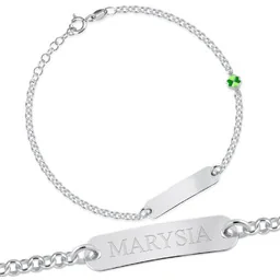 Srebrna Bransoletka 925 Koniczynka ID Grawer - Pamiątka Pierwszej Komunii Świętej - miniaturka - grafika 1