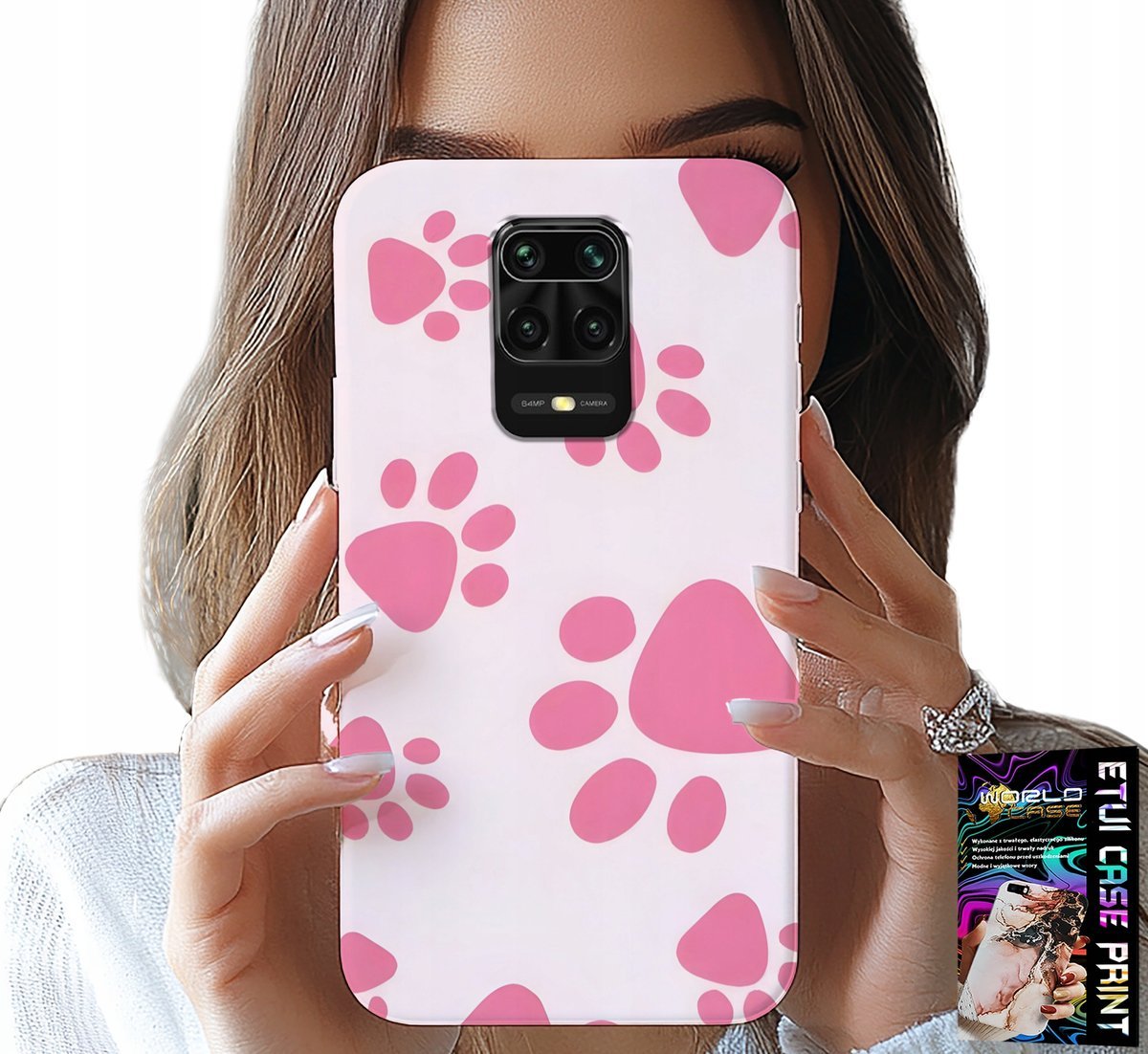 ETUI DO XIAOMI NOTE 9 PRO / 9S - RÓŻOWE PSIE ŁAPKI, PLECKI, OBUDOWA CASE