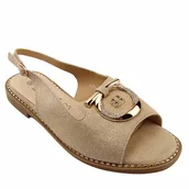 Sandały damskie - S.Barski KV51-043 sandały damskie skórzane z ozdobą comfort złote - miniaturka - grafika 1