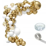 Balony i akcesoria - GIRLANDA BALONOWA ZESTAW BALONY BIAŁE ZŁOTE KONFETTI TAŚMA KLEJ 91el - miniaturka - grafika 1