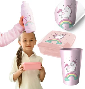 Śniadaniówka Bidon Kubek Zestaw Jednorożec Lunchbox Do Szkoły Pojemnik - Kubki dla dzieci - miniaturka - grafika 1
