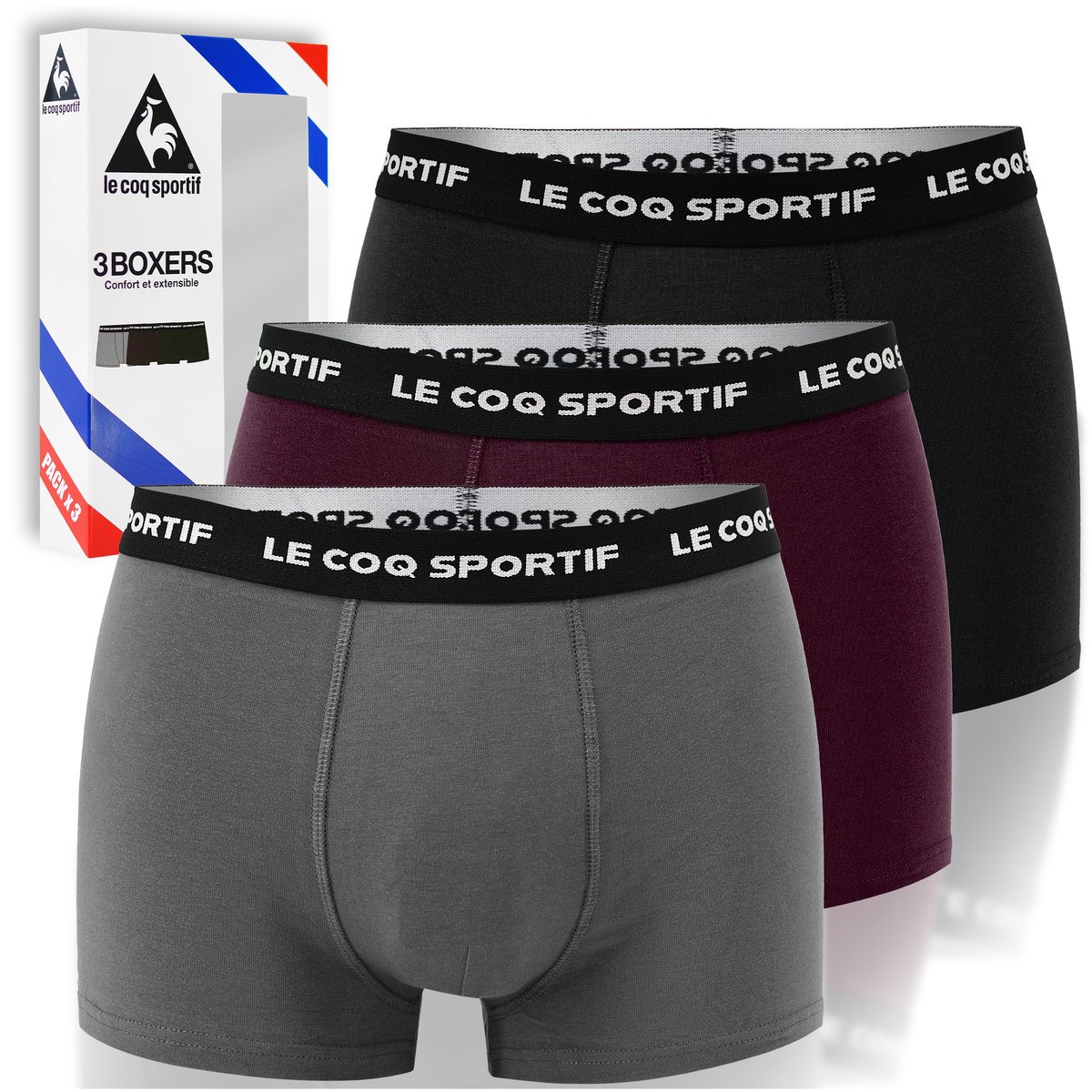 LE COQ SPORTIF Bokserki Męskie 3 Sztuki Bawełniane Ciemne Kolory Mix M