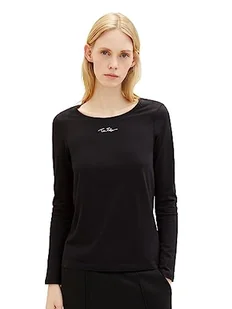 TOM TAILOR Damska koszulka z długim rękawem z napisem Basic, 14482-Deep Black, XS - Koszulki i topy damskie - miniaturka - grafika 1