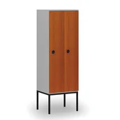 Szafy biurowe - Drewniana szafa ubraniowa z podstawą, 2 przegródki, zamek kodowy, szary/czereśnia - miniaturka - grafika 1