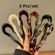 Ozdoby do włosów - TEMU 6 szt. Eleganckie Spinki do Włosów w Kształcie U – Nowy Japońsko-Koreański Design 2025, Minimalistyczne Spinki dla Kobiet, Mieszane Kolory – - miniaturka - grafika 1