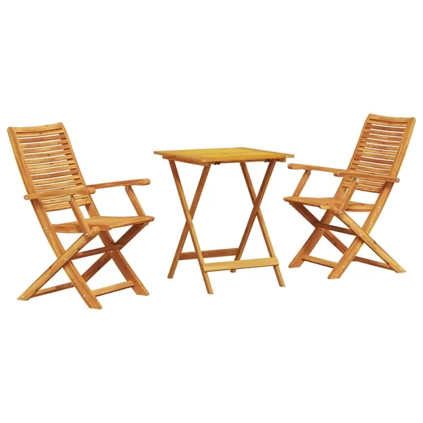 Składany Zestaw Bistro z Litego Drewna Akacjowego, Naturalny Brąz, 60x60x