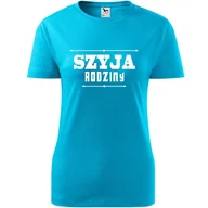 Koszulki i topy damskie - Damska Koszulka na Dzień Mamy Szyja rodziny na Prezent dla Mamy Urodziny turkusowy M - miniaturka - grafika 1