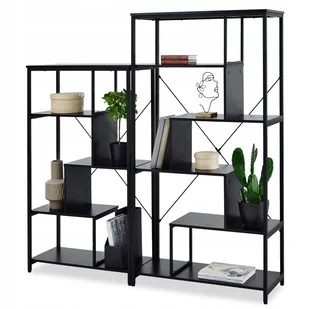 Designerski Zestaw Regałów 158x163 Harper Czarny Półki Drewno Stelaż Metal - Regały - miniaturka - grafika 1