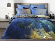 Pościel - Pościel satynowa 220x200 niebieska chabrowa żółta Lusso D44 poszewki 2x70/80 2x 50/60 prześcieradło 220x240 - miniaturka - grafika 1
