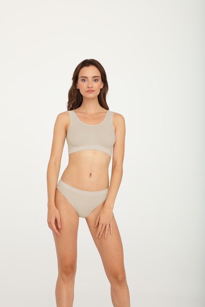 Bezszwowy top na szerokich ramiączkach, beżowy, Gatta