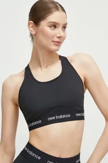 Bielizna sportowa damska - New Balance biustonosz sportowy Sleek kolor czarny gładki - grafika 1
