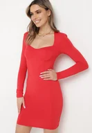 Sukienki - Czerwona Dopasowana Sukienka Mini z Kwadratowym Dekoltem Iceria - miniaturka - grafika 1