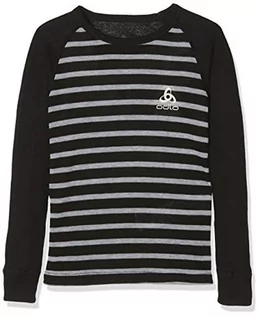 Bluzy dla dziewczynek - ODLO Unisex dziecięcy podkoszulek Bl Top Crew Neck L/S Active Warm Kids wielokolorowa Black - Grey Melange - Stripes 116 10459 - grafika 1