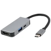 Wtyczki i adaptery - GEMBIRD A-CM-COMBO3-02 wieloportowy adapter USB type C 3w1 HUB USB + HDMI + PD srebrny - miniaturka - grafika 1
