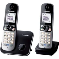 Telefony OUTLET - Panasonic KX-TG6812PD cyfrowy telefon DECT z 2 słuchawkami (redukcja szumu, podtrzymanie zasilania, książka telefoniczna), czarno-srebrny - miniaturka - grafika 1