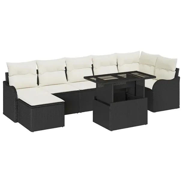 Zestaw Sof Ogrodowych Ratanowych, Modularny, Czarno-Kremowy, 6 Osób