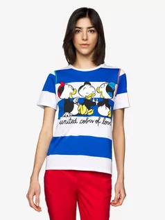Koszulki i topy damskie - Benetton T-shirt w kolorze granatowo-białym ze wzorem - grafika 1