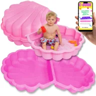 Place zabaw - MOCNA Piaskownica Plastikowa Duża XL RÓŻOWA Basen 2w1 Muszelka Zamykana Dwuczęściowa PREZENT DLA DZIECKA + EBOOK - miniaturka - grafika 1