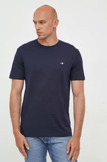 Koszulki męskie - Gant t-shirt bawełniany kolor granatowy gładki - grafika 1