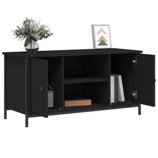 Szafka pod TV, czarna, 100x40x50 cm, materiał drewnopochodny Lumarko! - Szafki RTV - miniaturka - grafika 5