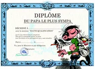 Kartki okolicznościowe i zaproszenia - Gaston Lagaffe Gaston Lagaffe Diplome des Papa le plus Sympa  kot Möwe  na urodziny lub Dzień Ojca GLDP-7009 - miniaturka - grafika 1