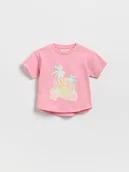Bluzki dla niemowląt - Reserved - Bawełniany t-shirt z aplikacją - różowy - miniaturka - grafika 1