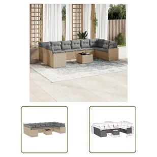 The Living Store 11-cz. zestaw mebli ogrodowych z poduszkami - beżowy - polirattan - Sofa Ogrodowa - Sofy ogrodowe - miniaturka - grafika 1
