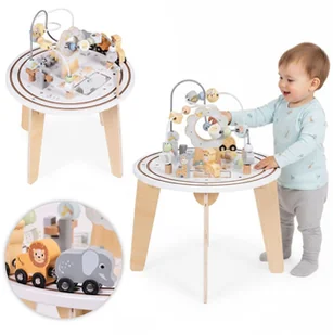 Drewniany stolik edukacyjny interaktywny dla dzieci 5w1 labirynt mula kolejka lusterko ECOTOYS EDUKAMP - Zabawki interaktywne dla dzieci - miniaturka - grafika 1