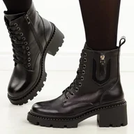 Botki damskie - Czarne skórzane trapery damskie Vinceza 86418 - miniaturka - grafika 1