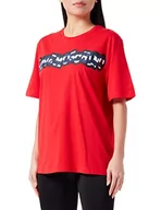 Koszulki i topy damskie - Love Moschino Damska koszulka oversize fit z krótkim rękawem z nadrukiem w paski, czerwony, 42 - miniaturka - grafika 1