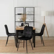 Stoły z krzesłami - Zestaw Stół Kwadratowy Rozkładany MAX 80-160 cm Dąb Craft i 4 Krzesła Krzesło Tapicerowane do Jadalni PERU Czarne Welurowe Loft - miniaturka - grafika 1