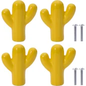 Zawiasy, okucia i inne akcesoria - 4-częściowe ceramiczne gałki meblowe w kształcie kaktusa do szuflad, pokojów dziecięcych, szafek, regałów (żółte) - miniaturka - grafika 1