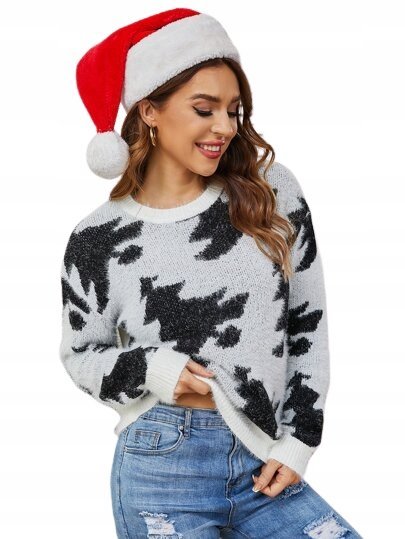 SHEIN SWETER Z DŁUGIM RĘKAWEM W CHOINKI 40/42 V3A