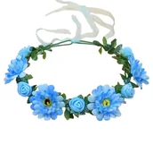 Ozdoby do włosów - Wianek na głowę ze sztucznych kolorowych kwiatów niebieski - miniaturka - grafika 1